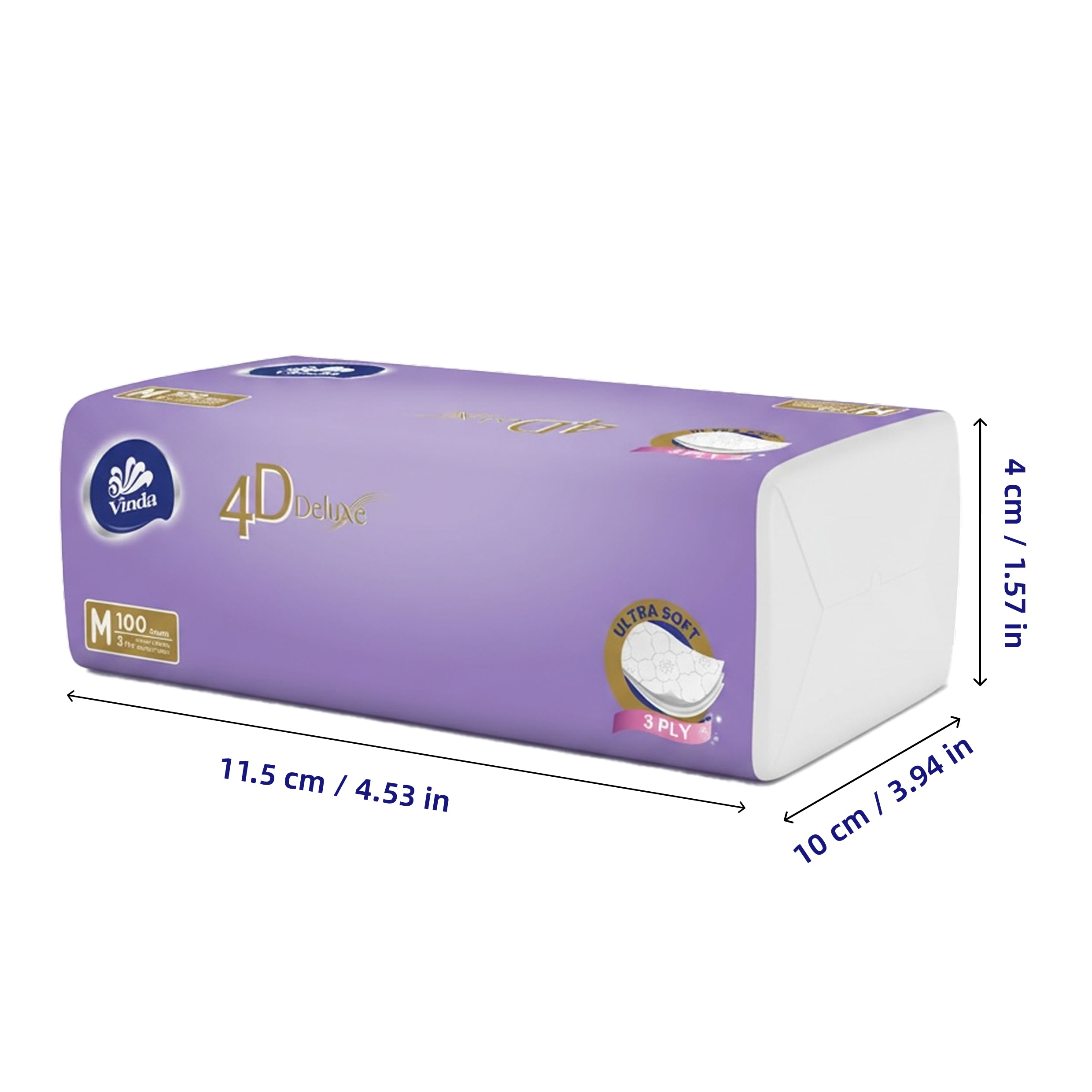 Vinda 4D Deluxe Ultra Soft Facial Tissue (5 Packs) – 3-Ply Thick & Durable For Long-lasting Use, 100 sheets, Lint-Free, Virgin Wood Pulp, Strong Absorbency, Skin-Friendly on Skin, No Fluorescent Additives – for Home, Car, Travel & Office Use