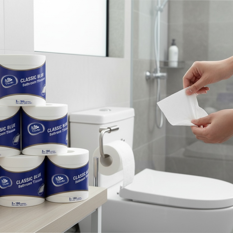 Vinda Classic Blue 3-Ply Bathroom Tissue, 100% Virgin Wood Pulp Toilet Paper, Soft & Strong, No Lint Shedding, Septic Safe, 180g/Roll, 10 Rolls Pack