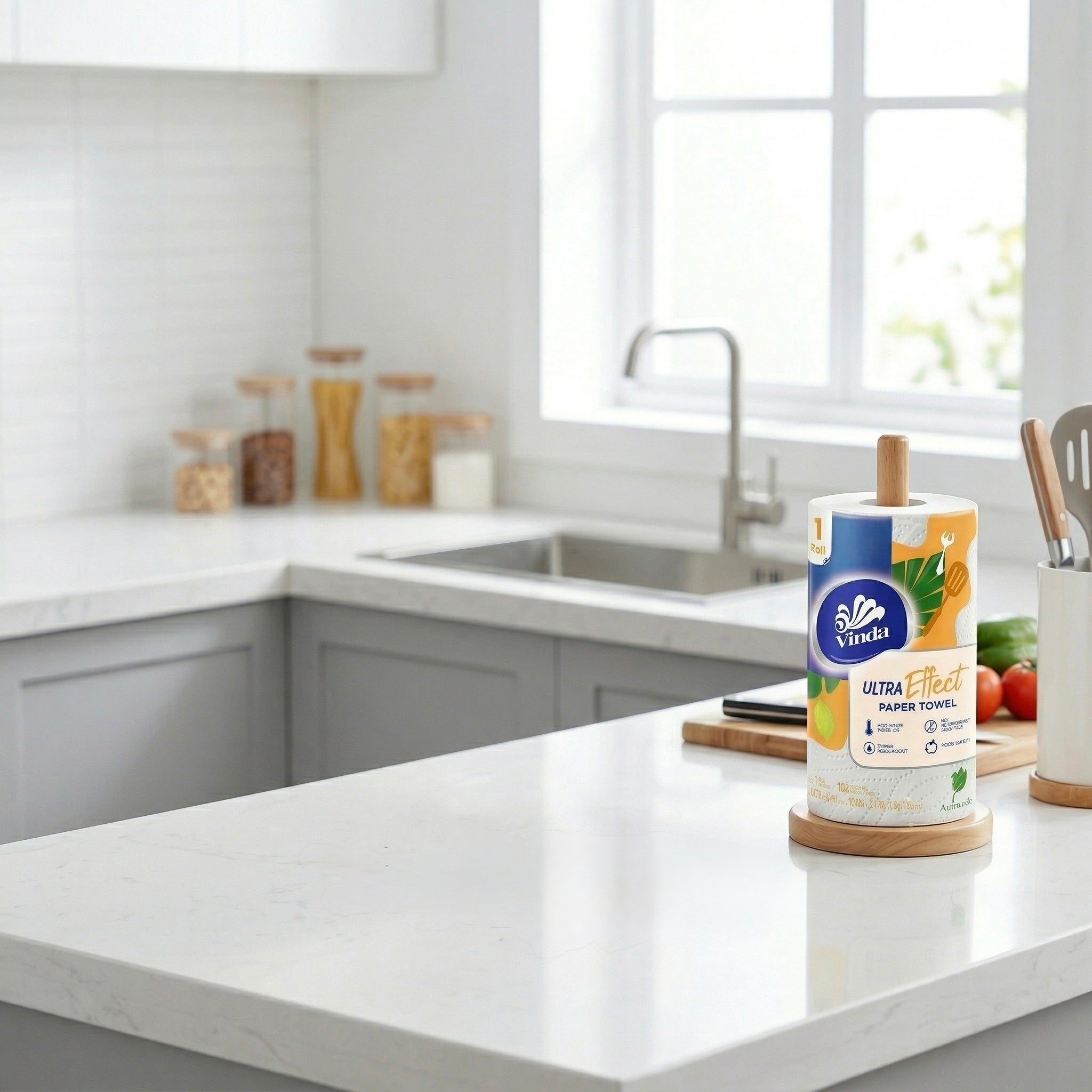 VINDA Paper kitchen Towels Select-A-Size White, 1 Mega Rolls, 3-ply，Individually Wrapped，166 Sheets per Roll