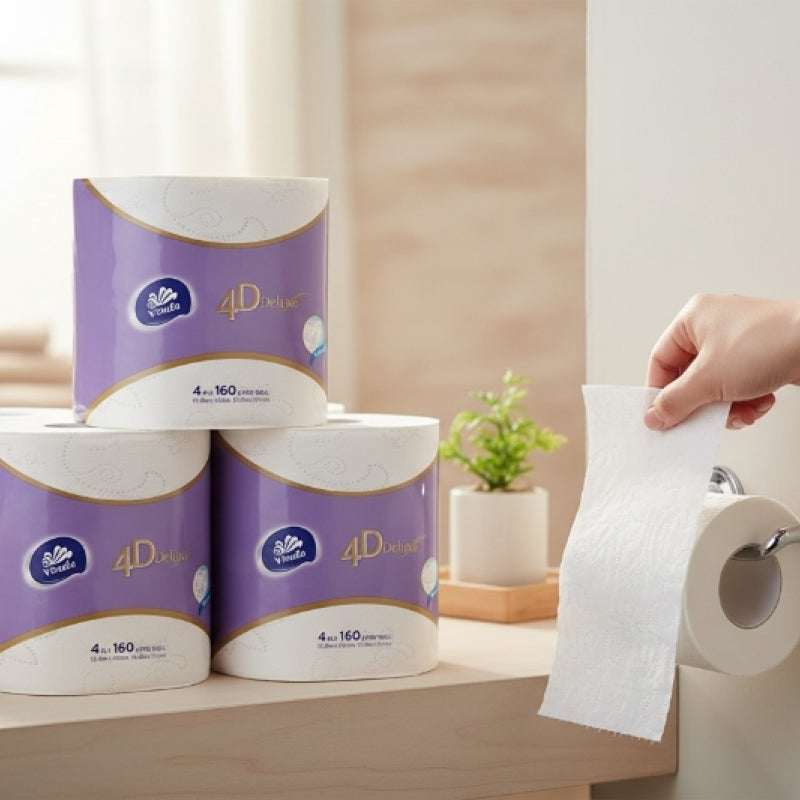 VINDA 4D Deluxe 4-Ply Ultra Soft Toilet Paper, 100% Virgin Wood Pulp Toilet Paper, Soft & Strong, No Lint Shedding, Septic Safe Bath Tissue for Home Bathroom, 10 Rolls Pack