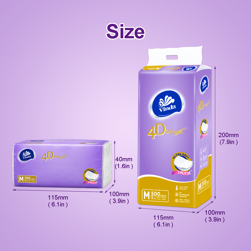 Vinda 4D Deluxe Ultra Soft Facial Tissue (5 Packs) – 3-Ply Thick & Durable For Long-lasting Use, 100 sheets, Lint-Free, Virgin Wood Pulp, Strong Absorbency, Skin-Friendly on Skin, No Fluorescent Additives – for Home, Car, Travel & Office Use