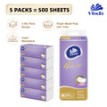 Vinda 4D Deluxe Ultra Soft Facial Tissue (5 Packs) – 3-Ply Thick & Durable For Long-lasting Use, 100 sheets, Lint-Free, Virgin Wood Pulp, Strong Absorbency, Skin-Friendly on Skin, No Fluorescent Additives – for Home, Car, Travel & Office Use
